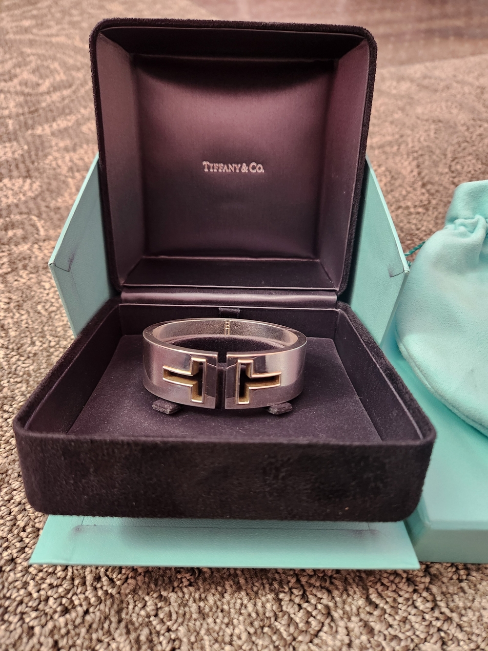 Tiffany & Co. Cut Out T Hinged Cuff Bracelet